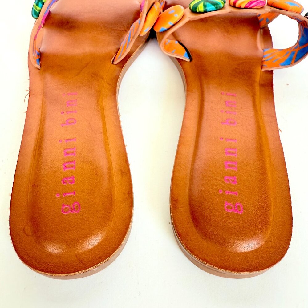 Gianni Bini Colorful Tropical Floral Leather Sandals Size 8.5 - Picture 4 of 7